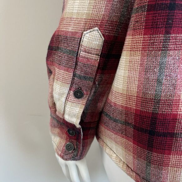 Natural Reflections Sherpa Lined Hoodie Shirt Jacket Womens L Red Plaid Flannel - Picture 10 of 16